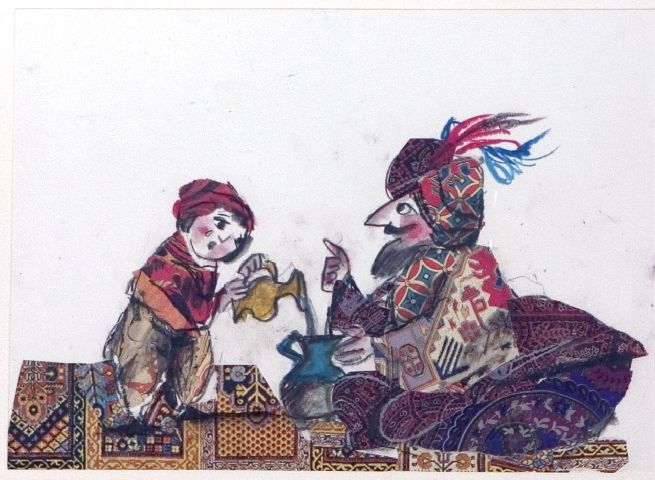 Serve visir, Bambino serve il visir (dipinto) di Luzzati Emanuele (secc. XX/ XXI)