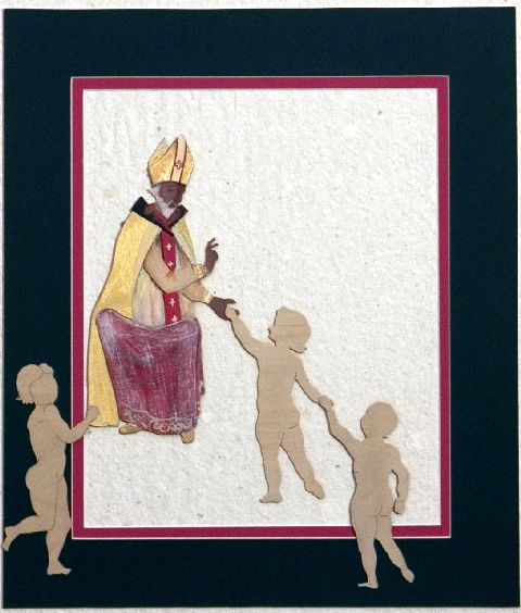 San Nicola e i bambini, san Nicola con i bambini (dipinto) di Di Terlizzi Anna Maria (sec. XXI)