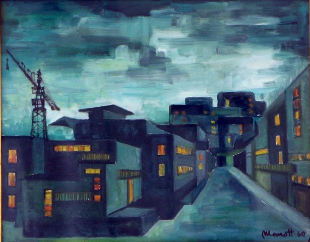 Crepuscolo Iapigia, paesaggio urbano (dipinto) di Manotti (sec. XX)