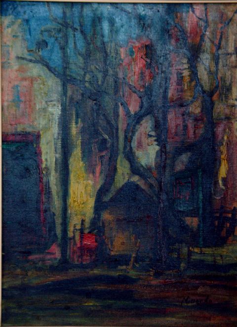 Paesaggio, paesaggio con casa (dipinto) di Minarolo (seconda metà sec. XX)