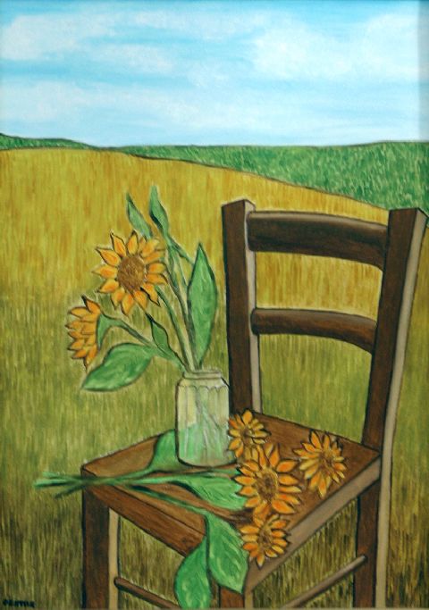 Sedia con girasoli, sedia con girasoli (dipinto) di Gentile (sec. XXI)