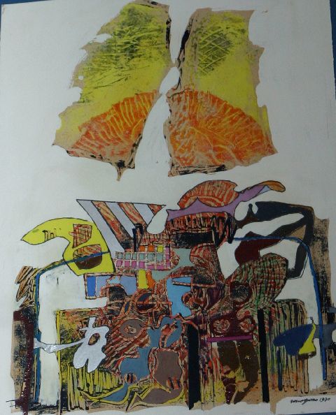 Il filo che lavorò il destino, Composizione astratta (dipinto) di Grasso Rocco (sec. XX)