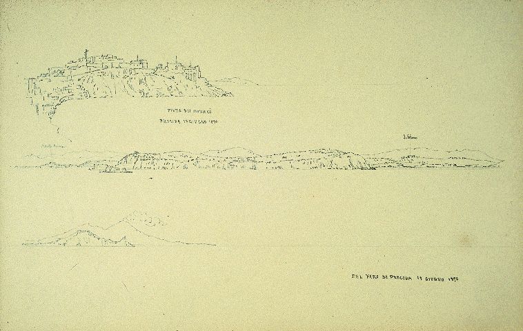 dal faro di Procida, paesaggio (disegno) di Piccinni Antonio (sec. XIX)