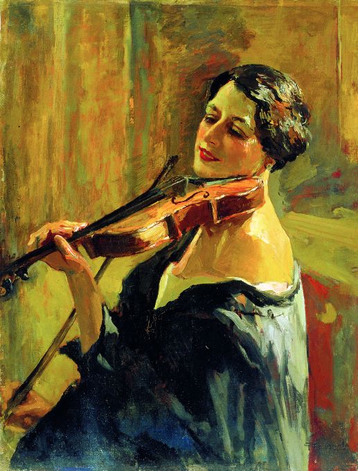 violinista (dipinto) di Spagnolo Gaetano (secc. XIX/ XX)