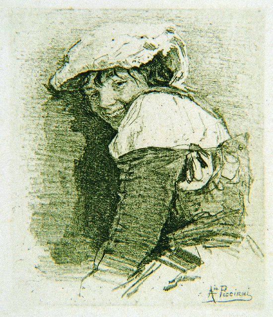 ragazza sorridente, figura femminile (stampa) di Piccinni Antonio (secc. XIX/ XX)