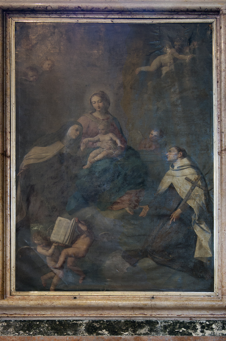 Madonna con Bambino e i Santi carmelitani Teresa e Giovanni della Croce (dipinto) di Donnini Girolamo (attribuito) (sec. XVIII)