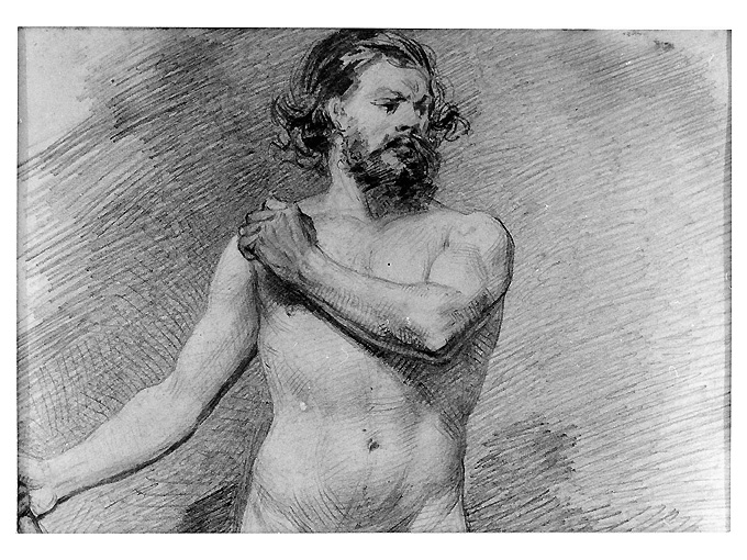 studio di nudo virile barbato (disegno) - ambito Italia meridionale (ultimo quarto sec. XIX)