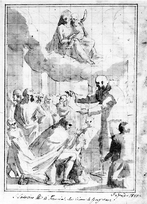 San Luigi dei Francesi riceve lo scapolare (disegno) di Spada Filippo (fine/ inizio secc. XVIII/ XIX)