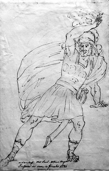 l'attore Mancalupi interpreta il Saul dell'Alfieri (disegno) di Spada Filippo (sec. XVIII)