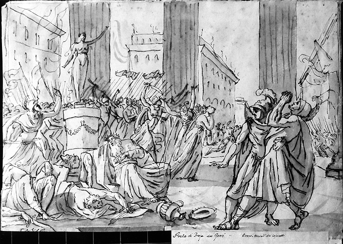 i Greci espugnano Troia (disegno) di Spada Filippo (fine/ inizio secc. XVIII/ XIX)