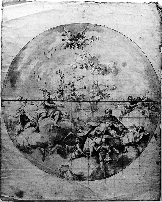 Trinita' in gloria con san Giovanni Battista e santo non identificato (disegno) - ambito napoletano (seconda metà sec. XVIII)