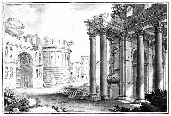 paesaggio con rovine (disegno) di Nave Alessandro dalla (sec. XIX)