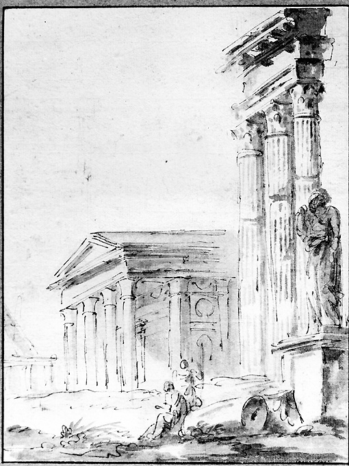 veduta di templi (disegno) di Clerisseau Charles Louis (secc. XVIII/ XIX)