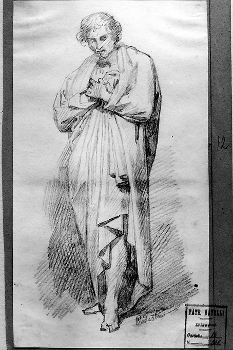 studio di figura maschile panneggiata (disegno) di Podesti Francesco (metà sec. XIX)