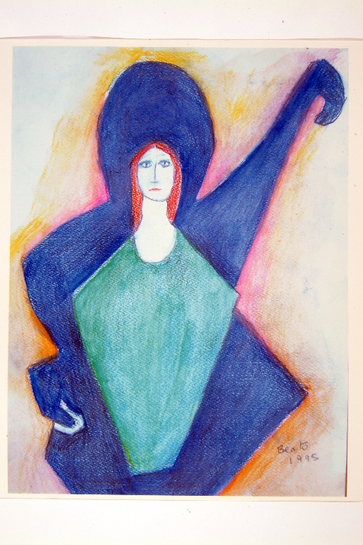 donna con veste blu (disegno) di Wood Beatrice (sec. XX)