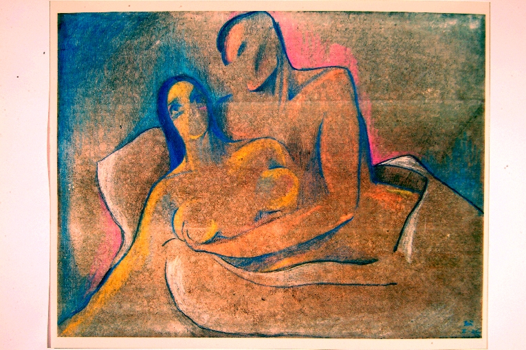 La femme qui ne vent pas se donner, uomo e donna abbracciati (disegno) di Wood Beatrice (sec. XX)