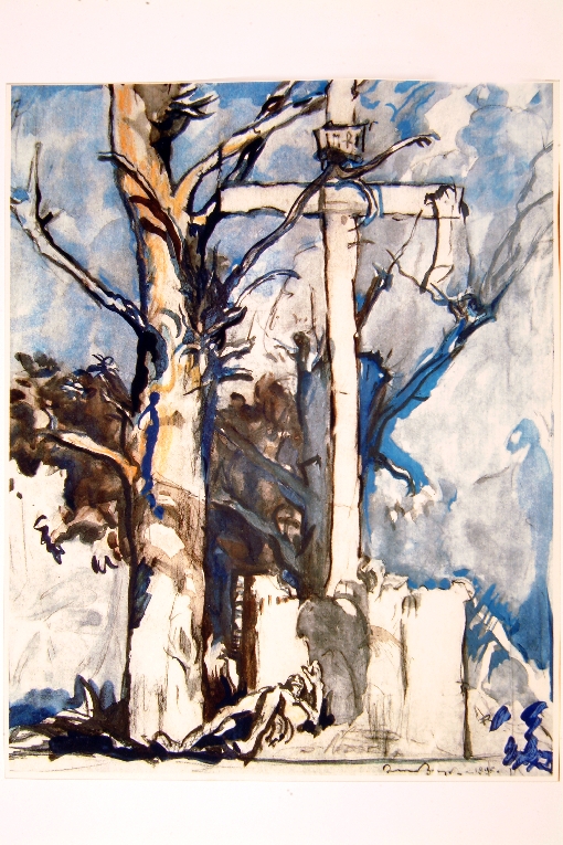 uomo disteso davanti alla croce (disegno) di Brangwyn Frank (sec. XIX)