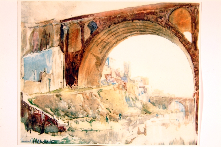 veduta con ponte (disegno) di Brangwyn Frank (sec. XIX)