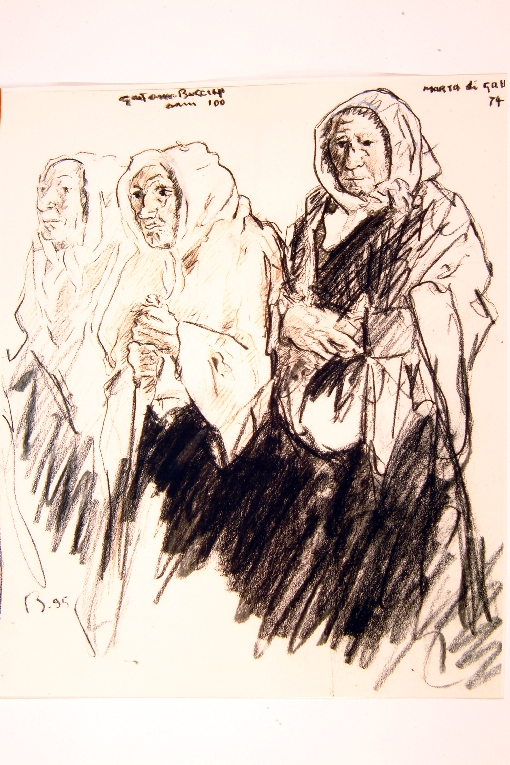 tre donne anziane (disegno) di Brangwyn Frank (sec. XIX)