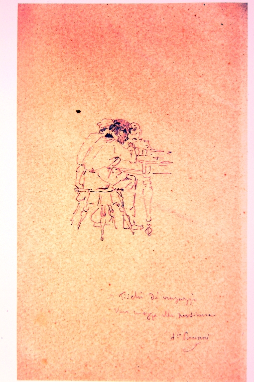 tre bevitori seduti (disegno) di Piccinni Antonio (ultimo quarto sec. XIX)