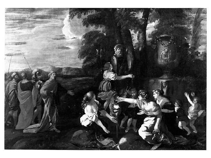 baccanale dinanzi ad un'erma di Dioniso (dipinto) di Bourdon Sebastien (attribuito) (sec. XVII)