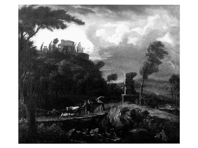 paesaggio montano con rovine e pastori (dipinto) di Swanevelt Herman van (sec. XVII)