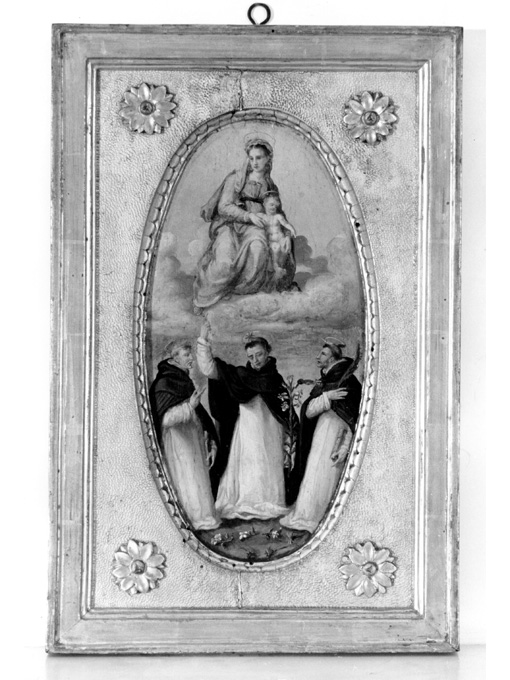Madonna con Bambino e i santi Tommaso d'Aquino, Domenico e Pietro Martire (dipinto) di Cavalori Mirabello detto Salicorno (sec. XVI)