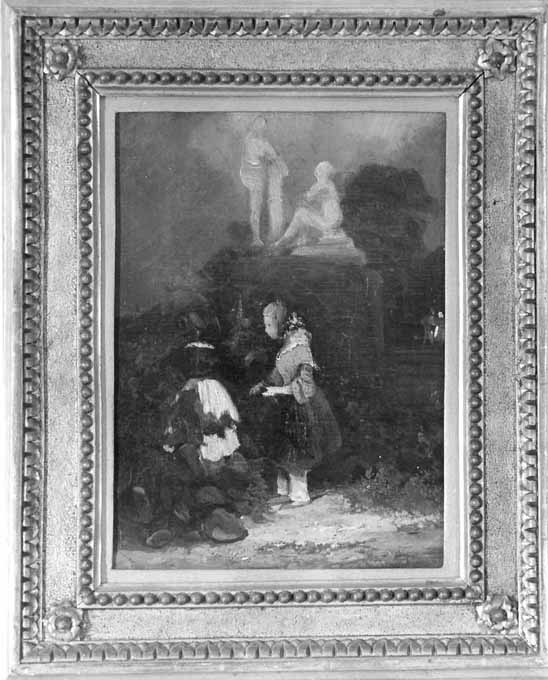 due fanciulle davanti ad un monumento (dipinto) - ambito inglese (sec. XIX)