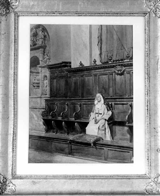 interno di chiesa con suora (dipinto) di Biseo Cesare (sec. XIX)