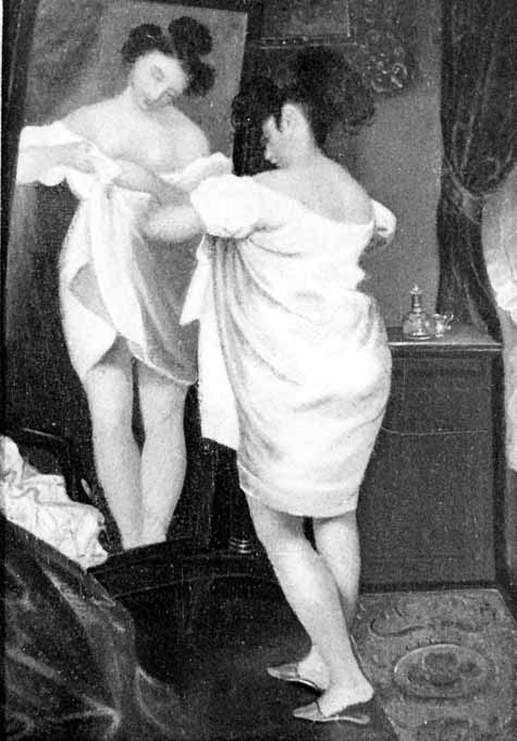 donna che fa toletta (dipinto) di Schiavoni Natale (sec. XIX)
