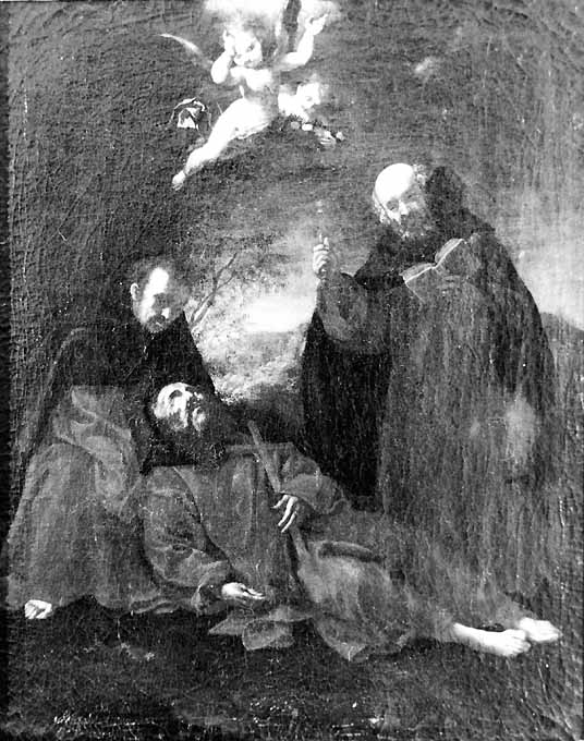transito di un santo eremita francescano (dipinto) - ambito emiliano (secondo quarto sec. XVIII)