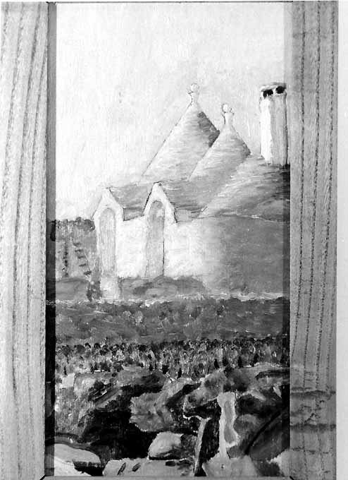paesaggio pugliese con trulli (dipinto) di Bianchi Damaso (sec. XX)