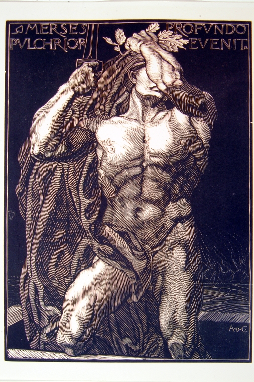 nudo virile con spada (stampa) di De Carolis Adolfo (primo quarto sec. XX)