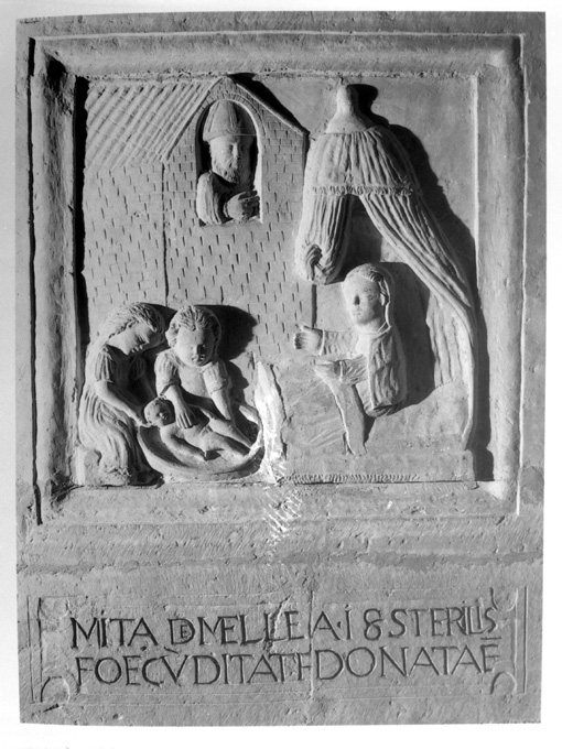 San Riccardo indirizza la propria benevolenza verso Mita De Melle (formella) - ambito pugliese (sec. XV)