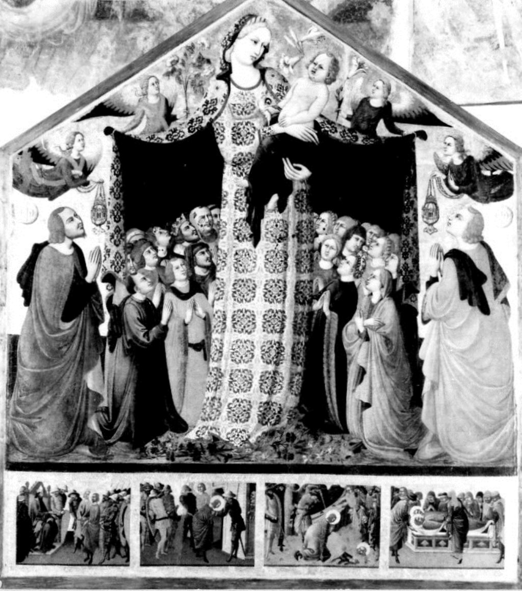 Madonna della Misericordia tra i santi Lorentino e Pergentino, Madonna della Misericordia tra i santi Lorentino e Pergentino (dipinto, opera isolata) di Parri di Spinello (attribuito) (secondo quarto XV)