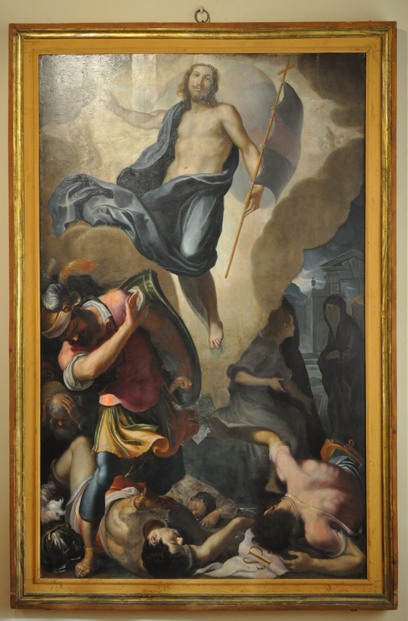 Resurrezione, Cristo risorto Benedicente, soldati e Pie donne (dipinto) di Ludovico Cardi detto il Cigoli - ambito toscano (fine sec. XVI)