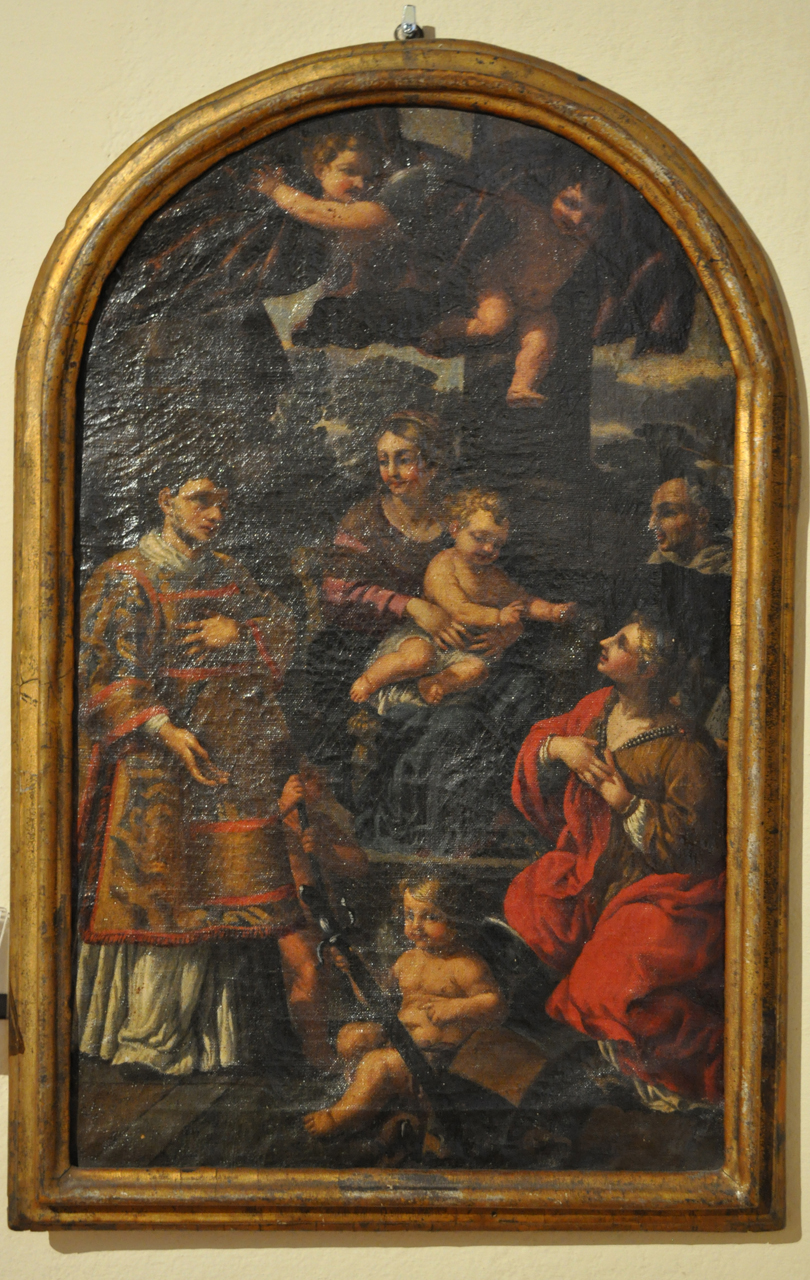 Madonna con Bambino e i Santi Lorenzo, Santa Caterina d'Alessandria e un Santo domenicano, Madonna con Bambino e i Santi Lorenzo, Santa Caterina d'Alessandria e San Vincenzo Ferrer Confessore (dipinto) di Salvi Castellucci - ambito toscano (terzo quarto sec. XVII)