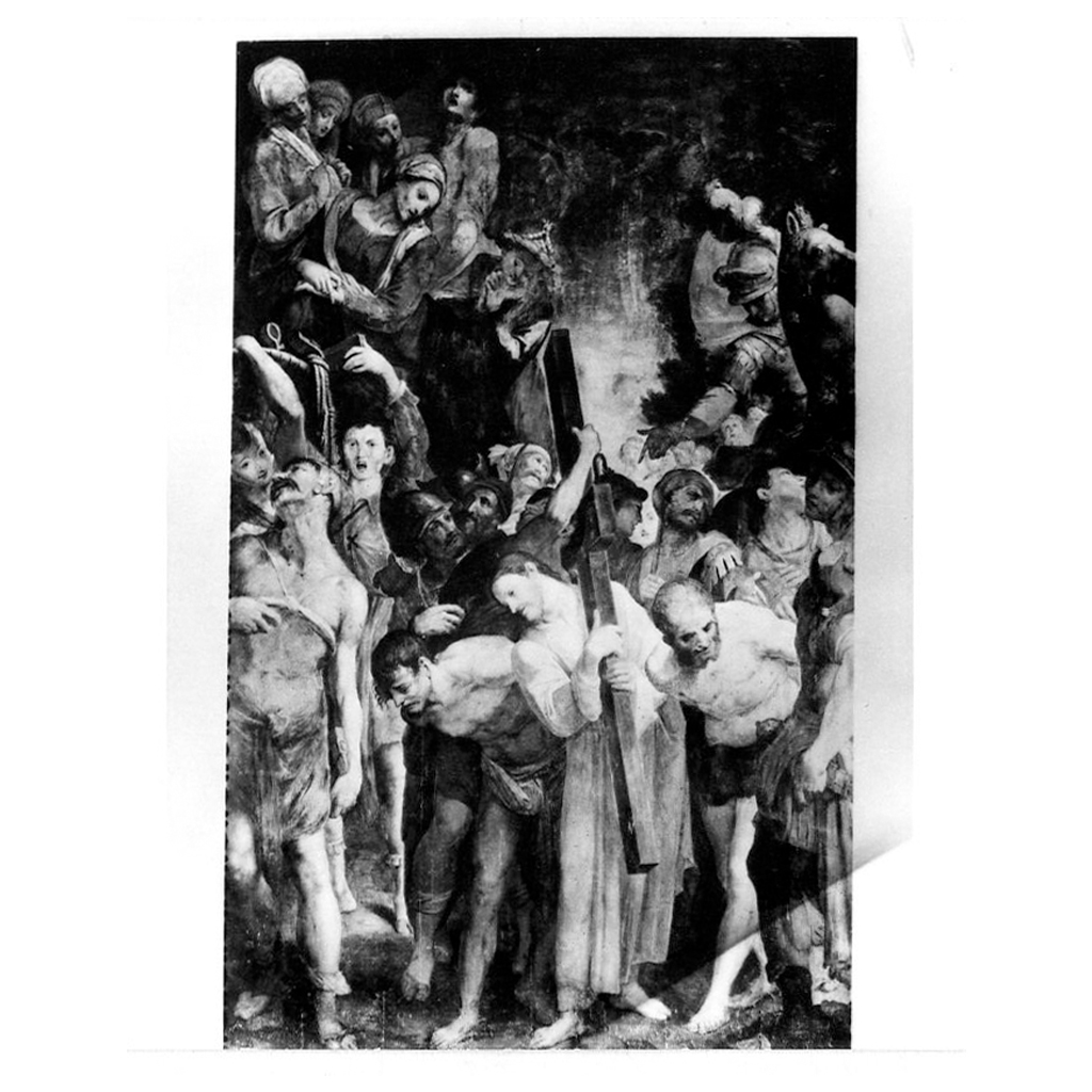 Salita al calvario, Cristo aiutato da Simone il Cireneo a portare la croce (dipinto) di Bernardino Barbatelli detto Poccetti - ambito toscano (ultimo quarto sec. XVI)