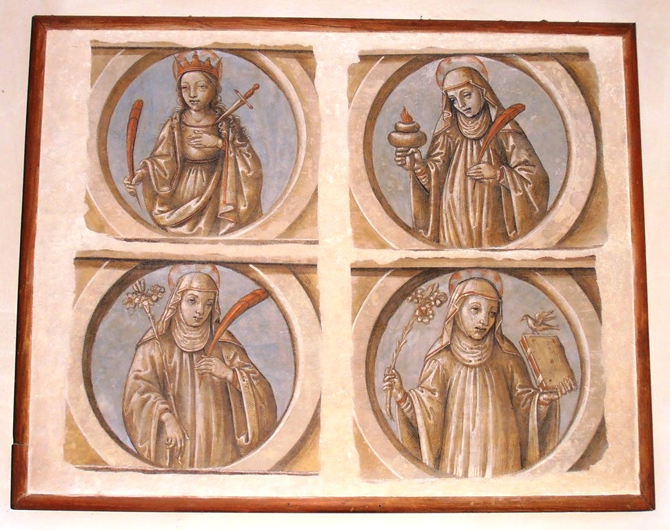 Sante Lucia, Flora, Lucilla e Chiara, Sante Lucia, Flora, Lucilla e Chiara (dipinto - affresco, opera isolata) - ambito aretino (XVI)