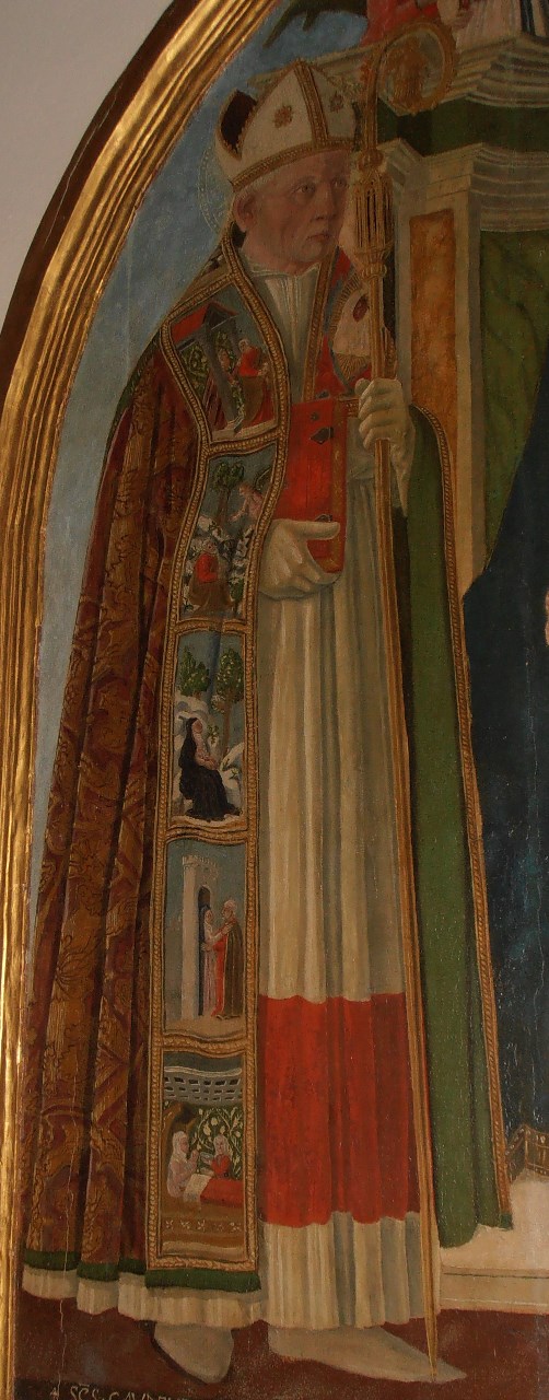 Madonna col Bambino in trono tra i santi Gaudenzio e Columato, Madonna col Bambino in trono tra i santi Gaudenzio e Columato (dipinto, opera isolata) di Lorentino d'Andrea (attribuito) (ultimo quarto XV)