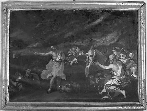 Mose' difende le figlie di Ietro (dipinto) - ambito toscano (sec. XVIII)
