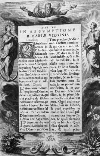 Incipit Assunzione della Vergine, con figure (stampa) di Galle Cornelis II (attribuito) (sec. XVII)