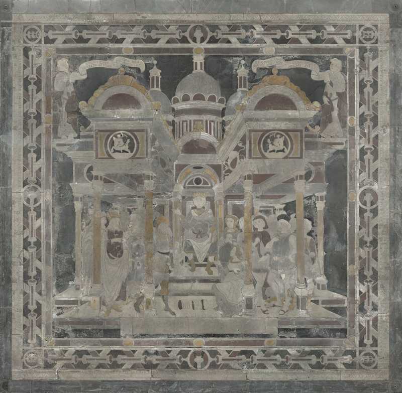 GIUDIZIO DI SALOMONE (decorazione a intarsio) di Civitali Matteo (e aiuti), Antonio di Ghino da Siena (e aiuti) (sec. XV)