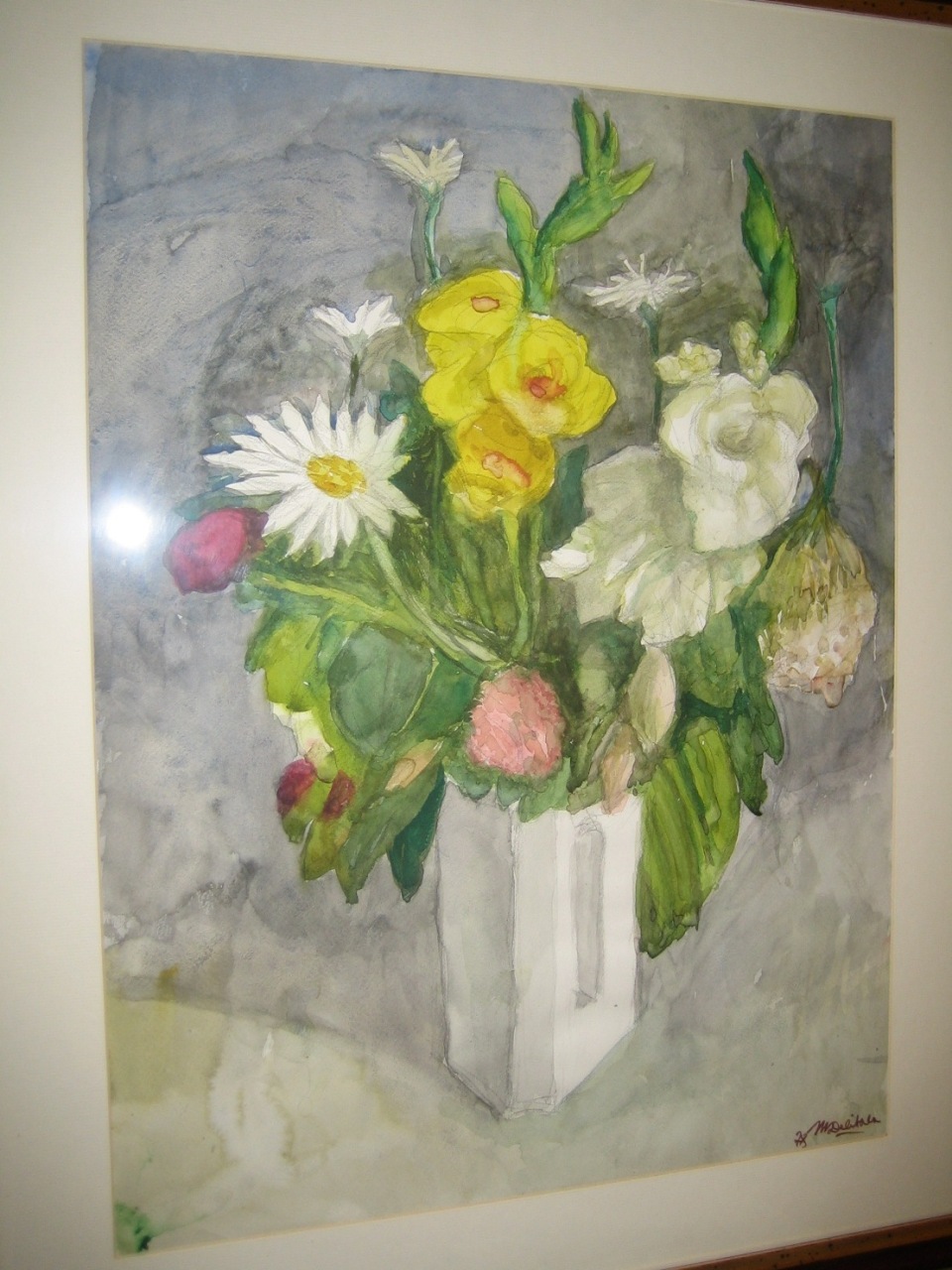 Fiori in grigio, vaso con fiori (dipinto)