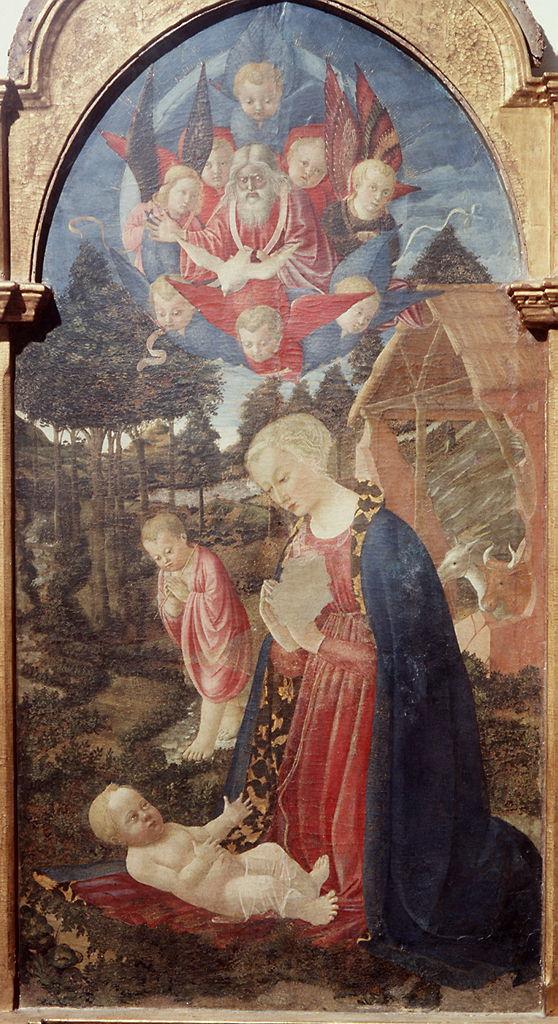 adorazione del Bambino con Dio Padre (dipinto) di Maestro della Natività di Castello (sec. XV)
