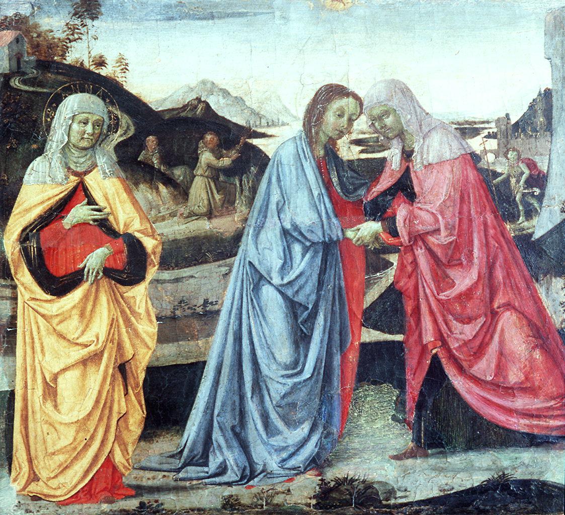 Visitazione e San Francesco d'Assisi riceve le stimmate (dipinto) di Vannucci Pietro detto Perugino (attribuito) (sec. XV)