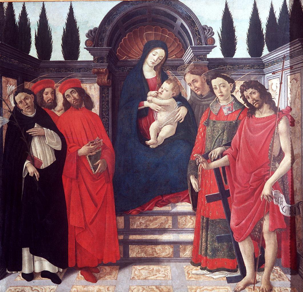 Madonna con Bambino e Santi (dipinto) di Filipepi Alessandro detto Botticelli (bottega) (sec. XV)