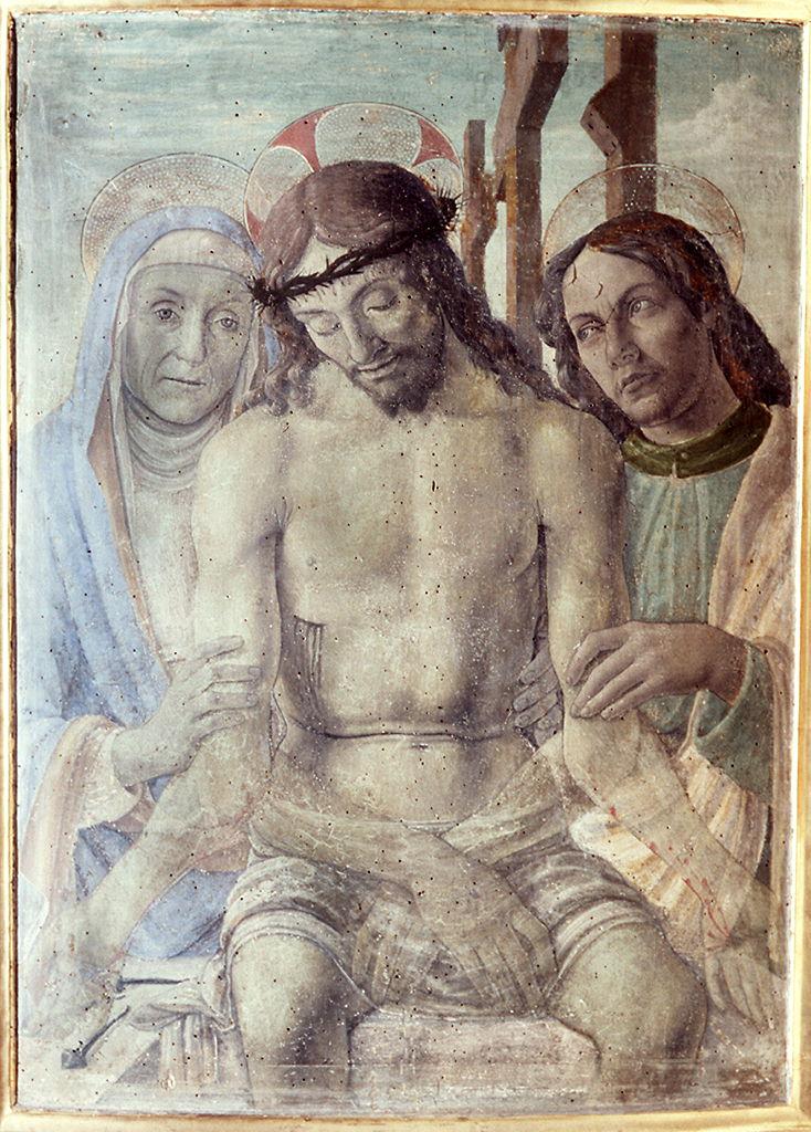 Cristo in pietà tra la Madonna e San Giovanni Evangelista (dipinto) di Mainardi Sebastiano (attribuito) (sec. XV)