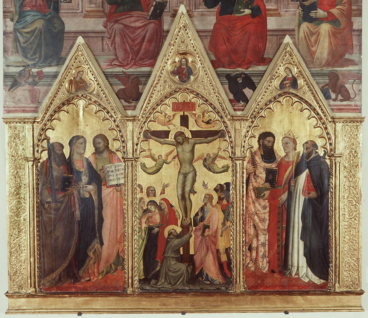 crocifissione di Cristo con San Francesco d'Assisi, Santi, Annunciazione, Cristo benedicente (trittico) di Gerini Niccolò di Pietro (e aiuti) (sec. XV)