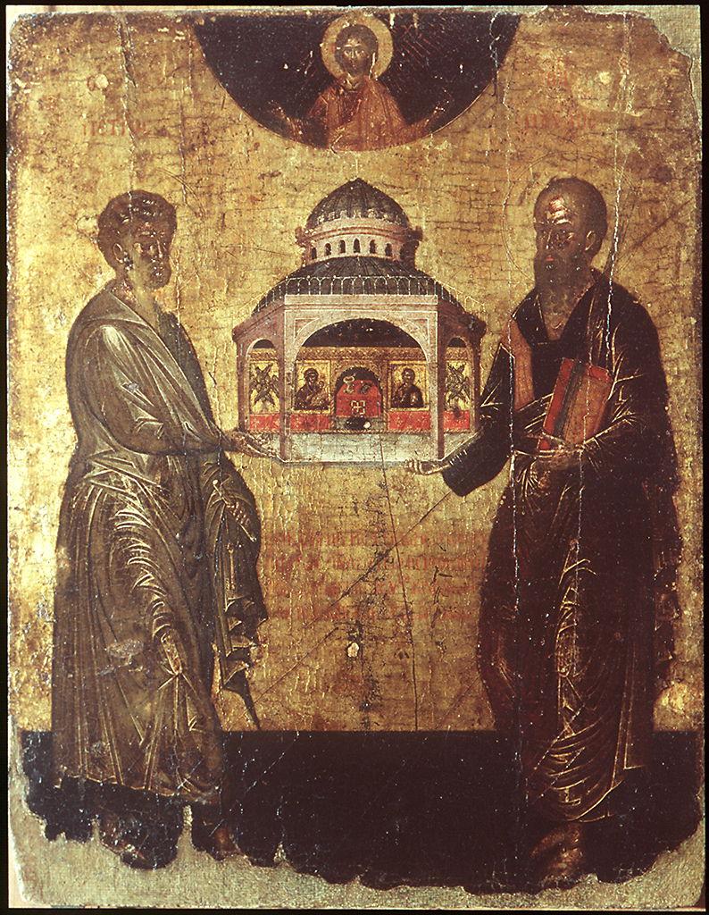 San Pietro e San Paolo presentano a Cristo un tempio (dipinto) - ambito italo-greco (sec. XV)
